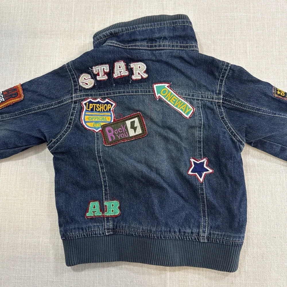 Liliput‎ Premium Boys Denim Jacket 9–12M Blue Patchwork Bomber Jean Coat